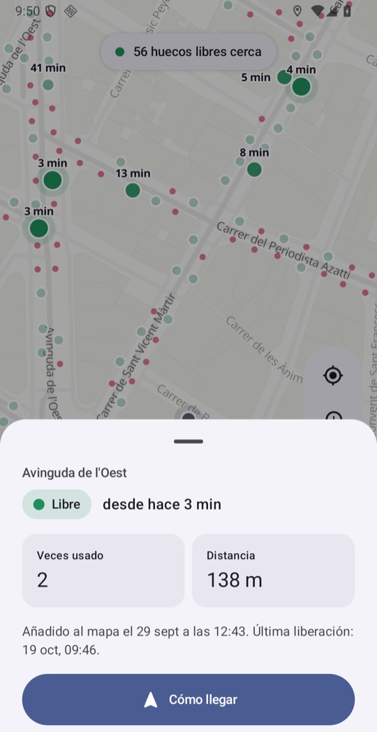 Ficha de un hueco libre desde hace 3 minutos en Avinguda de l'Oest